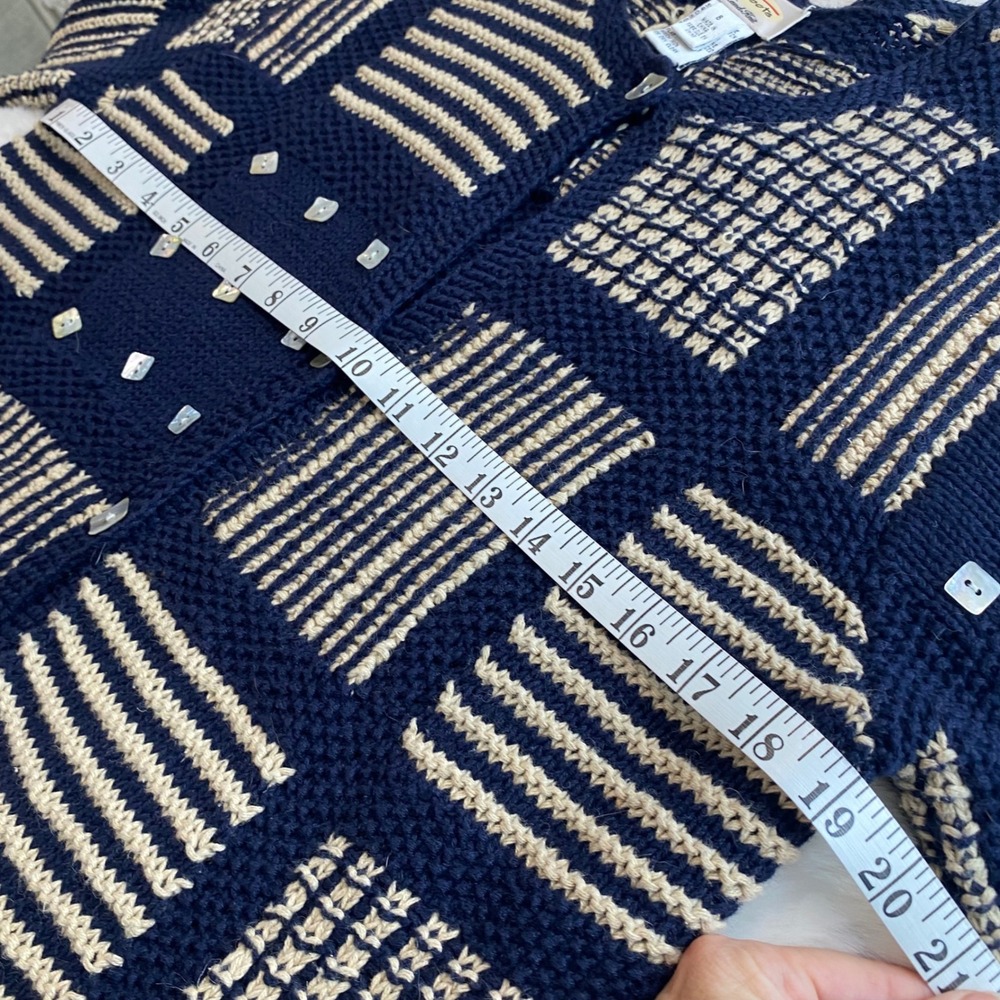 Vintage Talbots Hand Knit Patchwork Cardigan Navy… - image 7